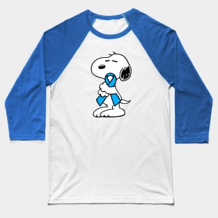 Dog Hugging an Awareness Ribbon (Light Blue) Baseball T-Shirt